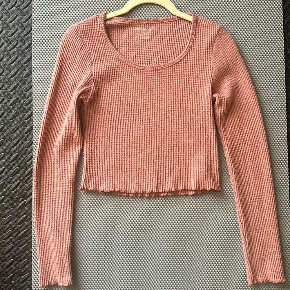 American Eagle Mauve Crop waffle knit top size S